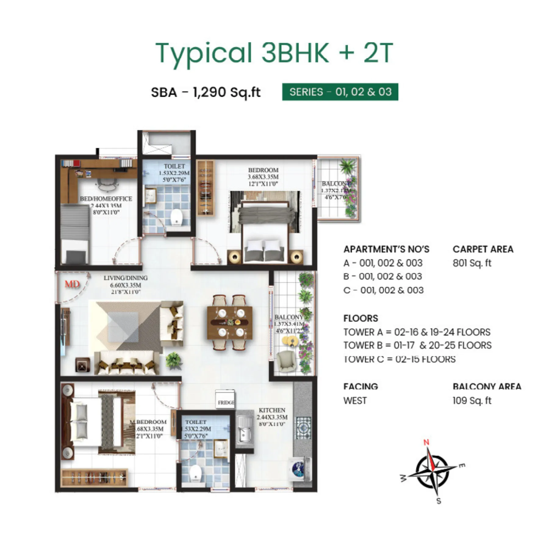 4 BHK floor plan — Trifecta Verde En Resplandor